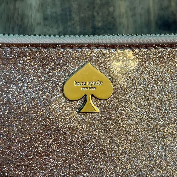 Kate Spade Glitterbug Bow Pouch Zippered Envelope Rosegold Handbag Holiday Party - Picture 4 of 8